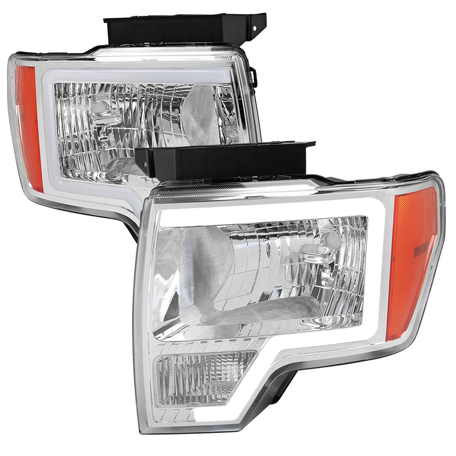 Spec-D 09-14 Ford F-150 LED Bar Headlights Amber Reflector Chrome