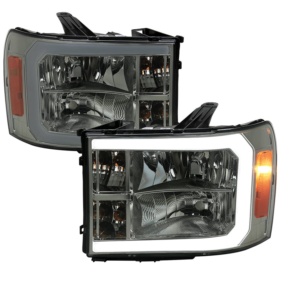 Spec-D 07-13 GMC Sierra 1500 2500HD 3500HD Headlights Light Bar Smoked