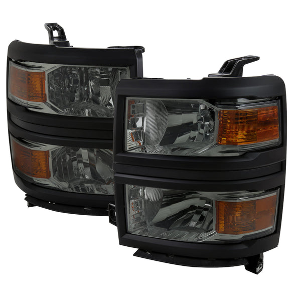 Spec-D 14-15 Chevy Silverado 1500 Headlights Chrome/Smoked Black Trim