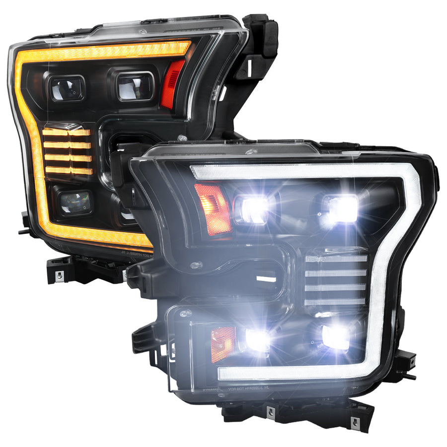 Spec-D 15-17 Ford F-150 Led Light Bar Projector HID Headlight Black