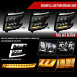 Spec-D 15-20 Chevy Tahoe Suburban Full DRL SEQ Headlights Black/Smoked