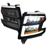 Spec-D 15-20 Chevy Tahoe Suburban Full DRL SEQ Headlights Black/Smoked