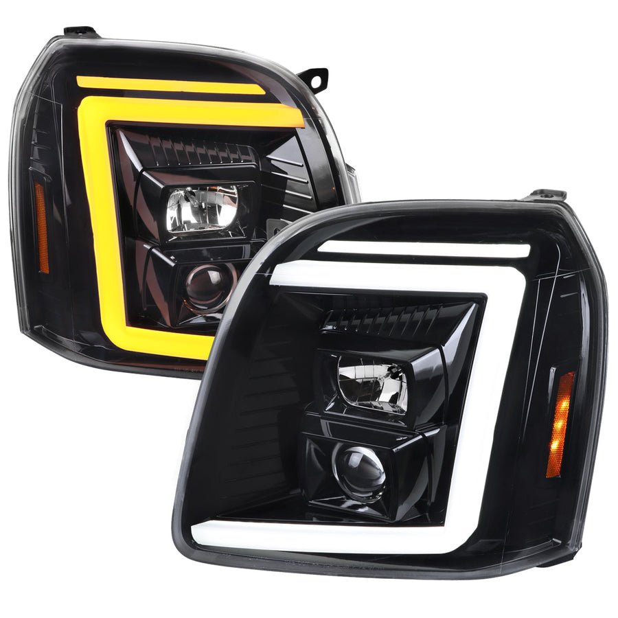 Spec-D 07-14 GMC Yukon Headlights G2 Sequential Jet Black/Clear