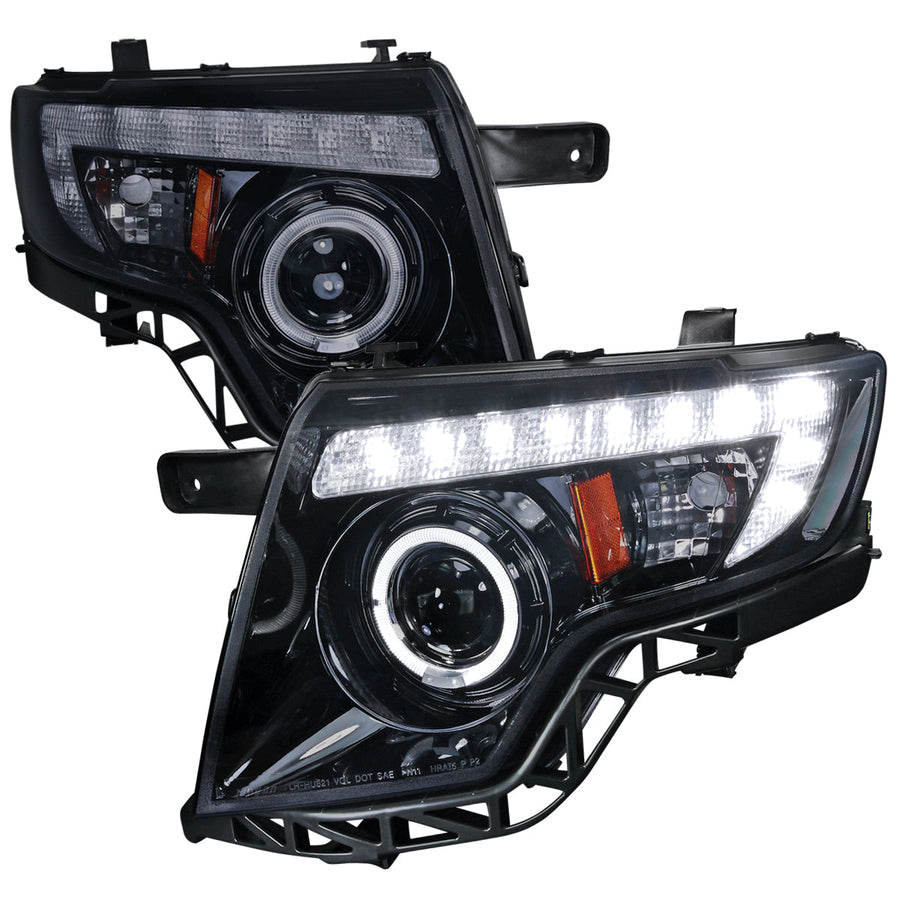Spec-D 07-10 Ford Edge Halo Projector Headlights Strip GL Blk/ Smoked