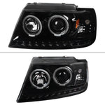 Spec-D 02-05 Ford Explorer Dual Halo Projector Headlights Strip Black