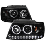Spec-D 02-05 Ford Explorer Dual Halo Projector Headlights Strip Black