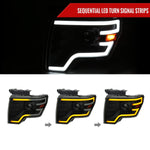 Spec-D 09-14 Ford F-150 SEQ LED Projector Headlights Black Smoked