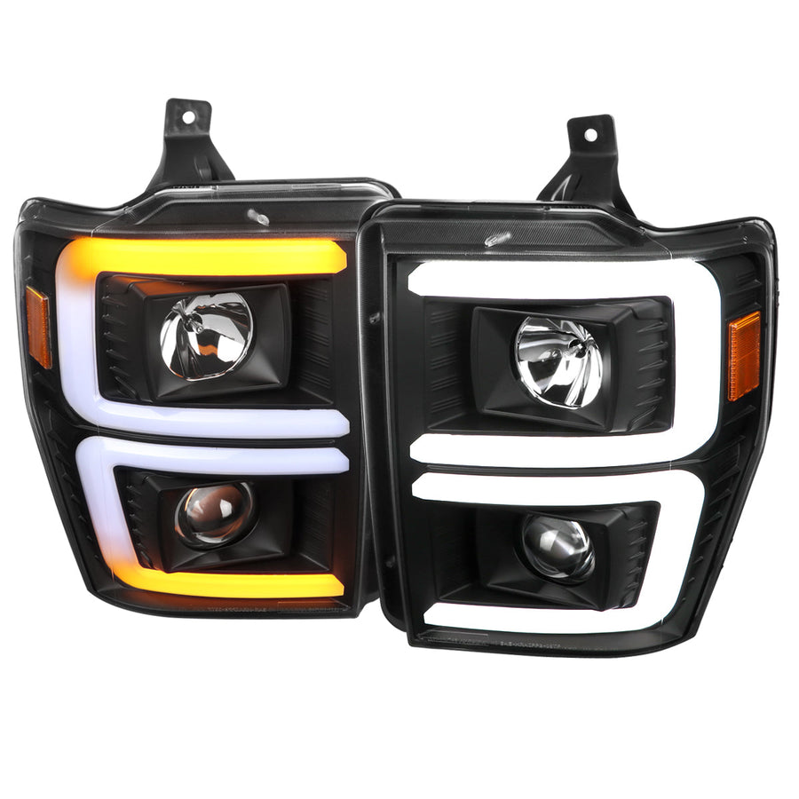 Spec-D 08-10 Ford F250/F350/F450/F550 Sequential Headlights Black