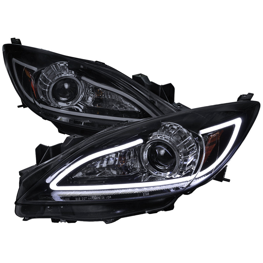Spec-D 10-13 Mazda 3 Projector Headlights LED Strip GL Black w/Smoked