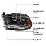 Spec-D 13-18 Ram 1500 2500 3500 SEQ Bar Projector Headlights Black