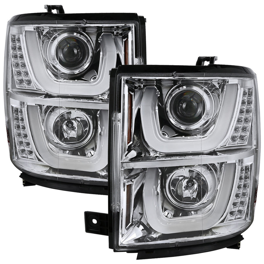 Spec-D 14-16 Silverado U-Bar LED Projector Headlights Chrome