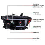 Spec-D 16-23 Toyota Tacoma Projector Headlights Glossy Black.