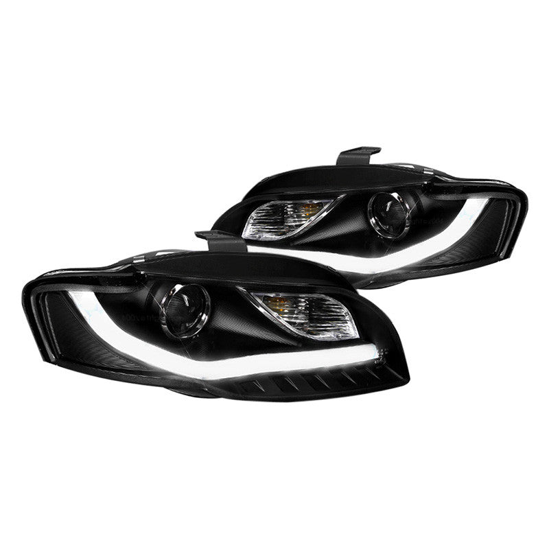 Spec-D 06-08 Audi A4 Headlights R8 LED Strip Projector Black/Clear