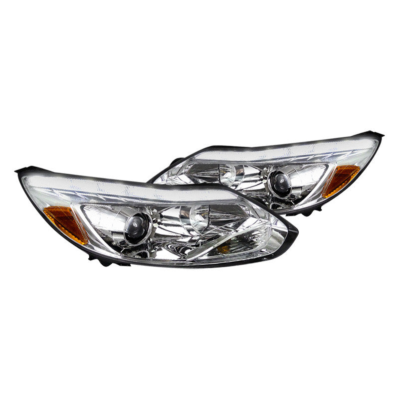 Spec-D 12-14 Ford Focus Headlights LED Strip Projector Chrome/Clear