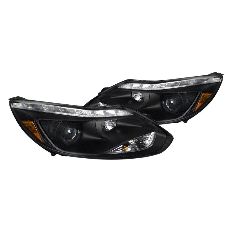 Spec-D 12-14 Ford Focus Headlights LED Strip Projector Matte Black