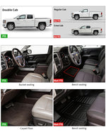 Umbrauto Custom Fit Floor Mats for Chevy Silverado/GMC Sierra Double Cab 1500 2014-2018, 2500HD/3500HD 2015-2019, All Weather TPE Truck Floor Liners for Carpet Floor, Front&Rear Row, Footwell Coverage
