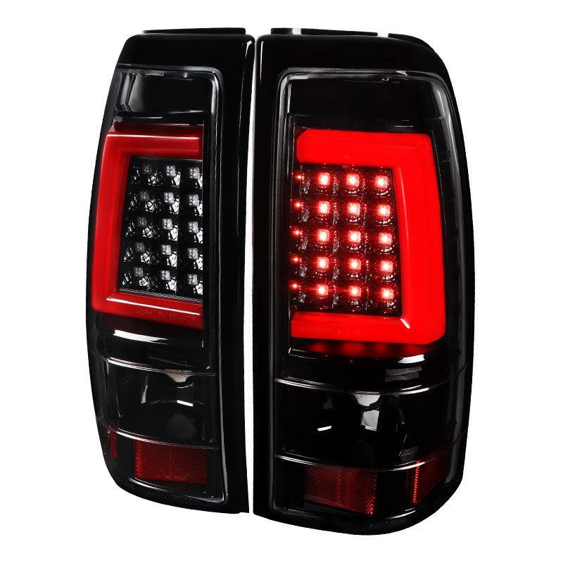 Spec-D 99-02 Chevrolet Silverado Red LED Bar Tail Lights Black Clear