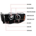 Spec-D 02-05 Dodge Ram Dual Halo Projector Headlights Black