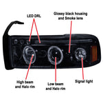 Spec-D 94-01 Dodge Ram 1500 2500 3500 Headlights Dual Halo Smoked