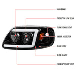 Spec-D 97-04 F-150/Expedition Headlights LED C-Bar Black/Clear