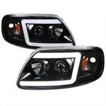 Spec-D 97-04 F-150/Expedition Headlights LED C-Bar Black/Clear