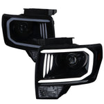 Spec-D 09-14 Ford F150 Proj Headlights LED Bar Black/Smoked