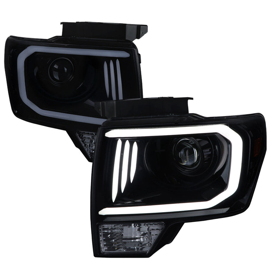 Spec-D 09-14 Ford F150 Proj Headlights LED Bar Black/Smoked