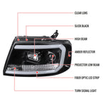 Spec-D 04-08 Ford F150 LED Projector Headlights LED Bar Black