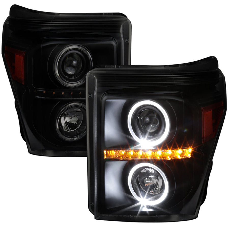 Spec-D 11-16 Ford F-250/F-350/F-450/F-550 Headlights Halo Black/Smoked