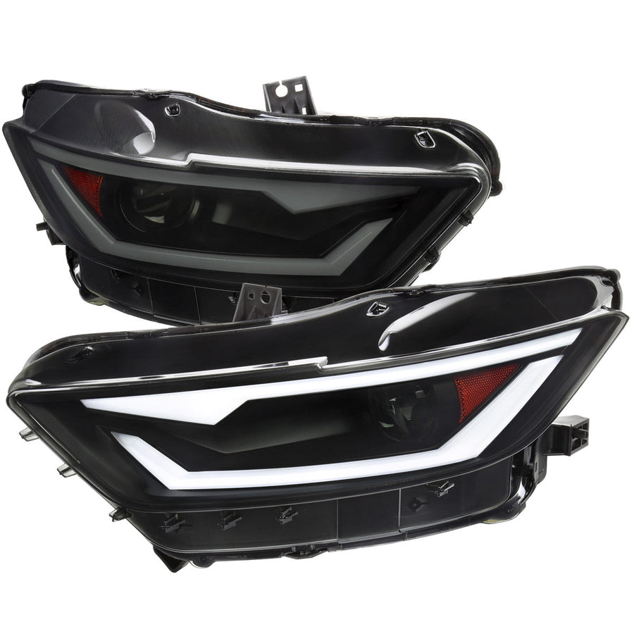 Spec-D 15-17 Mustang LED Bar Headlights Smoked OEM HID