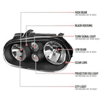 Spec-D 99-06 VW Golf Mk4 GTI/R32 Cabrio V2 Headlights OEM Style Black