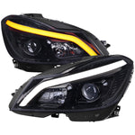 Spec-D 12-14 Mercedes W204 C-Class SEQ Bar Pro Headlights Black Smoked