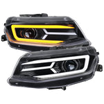 Spec-D 16-18 Chevy Camaro Headlights LED Strip Sequential Glossy Black