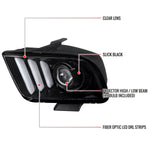 Spec-D 05-09 Ford Mustang LED Bar Projector Headlights Jet Black