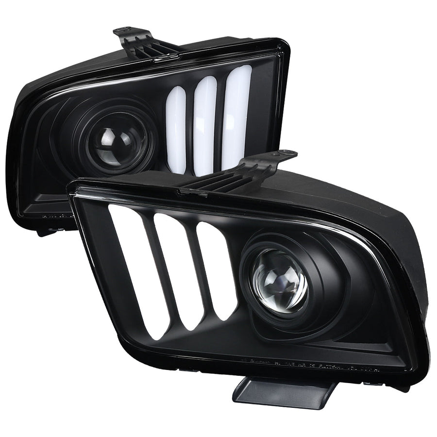 Spec-D 05-09 Ford Mustang LED Bar Projector Headlights Matte Black