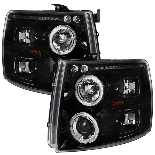 Spec-D 07-14 Silverado Dual Halo Projector Headlights Black
