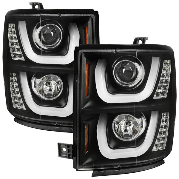 Spec-D 14-15 Silverado U-Bar LED Projector Headlights Black