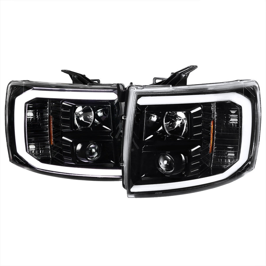Spec-D 07-13 Silverado 2500HD/3500HD C-Bar Headlights Jet Black/Clear