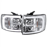 Spec-D 07-13 Silverado Headlights LED C-Bar Projector Chrome/Clear