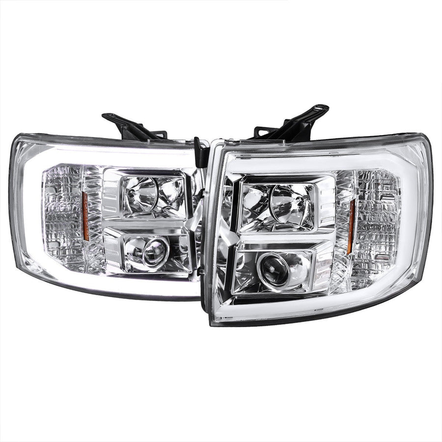 Spec-D 07-13 Silverado Headlights LED C-Bar Projector Chrome/Clear