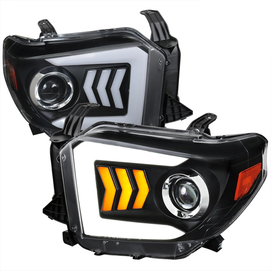 Spec-D 14-21 Tundra Projector Headlights SEQ LED Arrow Black/Clear