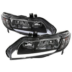 Spec-D 06-11 Honda Civic 4DR Headlights OEM Style LED Strip Black