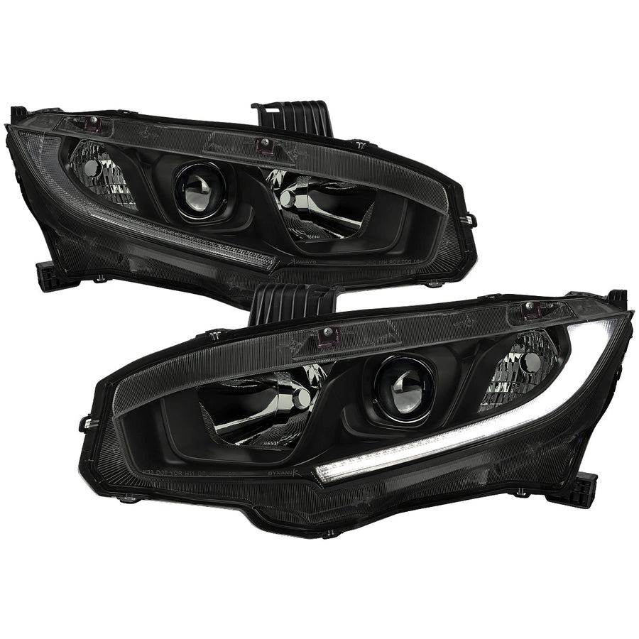 Spec-D 16-21 Honda Civic Headlights LED Strip OEM Style Black/Smoked