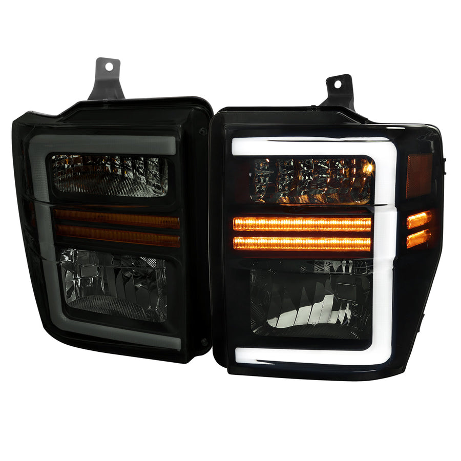 Spec-D 08-10 F250/F350/F450/F550 SEQ LED Headlights Black/Smoked