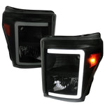 Spec-D 11-16 Ford Super Duty Headlights LED C-Bar Smoked.