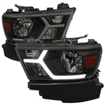 Spec-D 19-24 Ram 1500 Headlights Animated LED Bar Smoked.