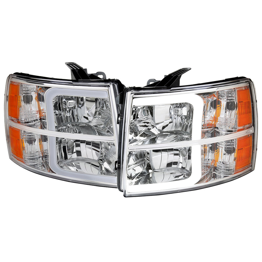 Spec-D 07-13 Silverado 1500 2500HD 3500HD Light Bar Headlights Chrome