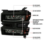 Spec-D 19-21 Silverado 1500 Pro Headlights with SEQ Turn Black/Smoked