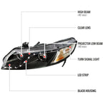Spec-D 06-11 Honda Civic Sedan Headlights R8 LED Strip Black