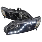 Spec-D 06-11 Honda Civic Sedan Headlights R8 LED Strip Black